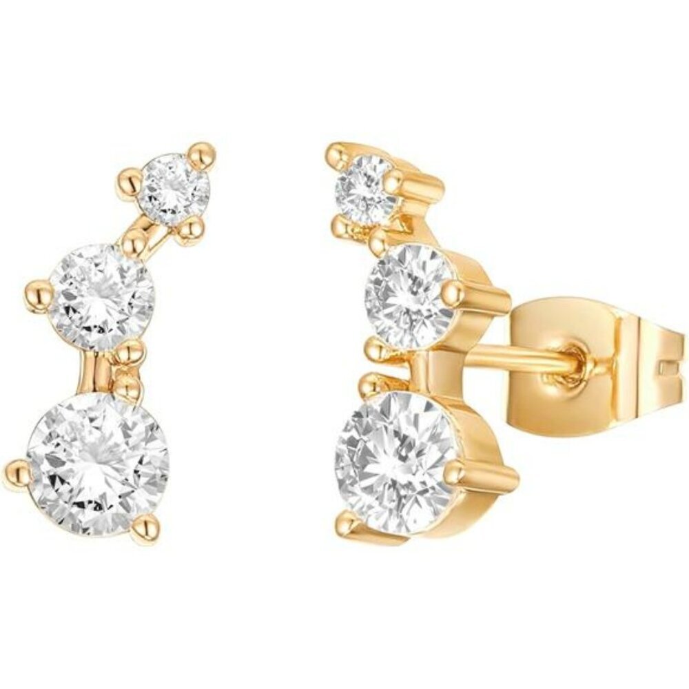 Gold cubic zirconia ear climber earrings faux diamond crawler hypoallergenic